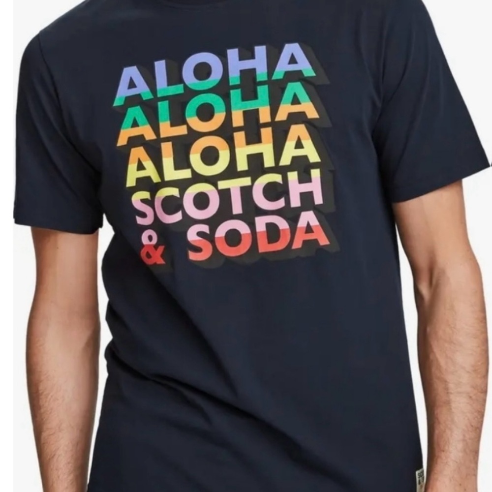 Scotch and Soda Aloha Gradient Artwork T-Shirt Black Rainbow Pride Art Size xxl